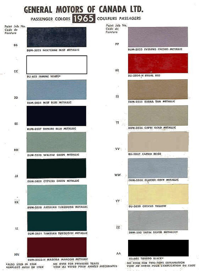 Chevrolet Color Chart 2017