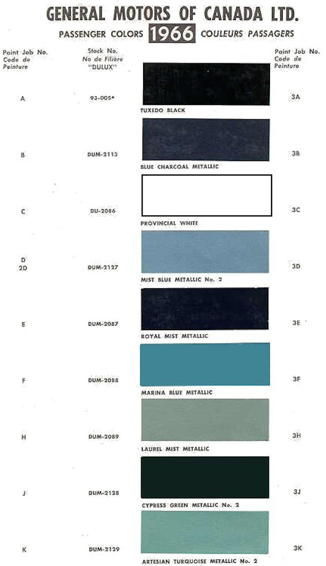 67 Camaro Color Chart