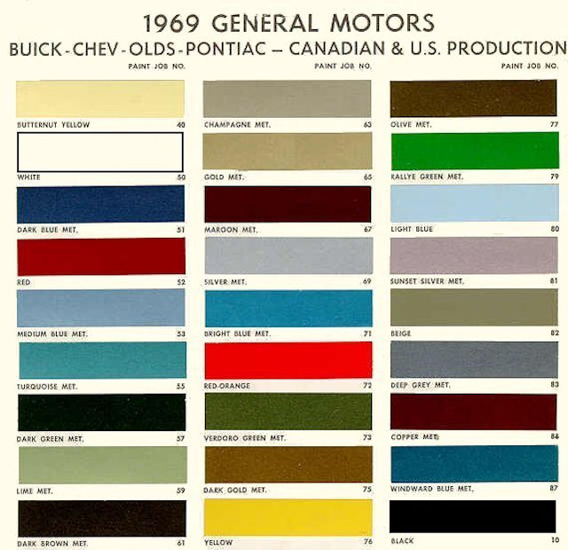 67 Camaro Color Chart